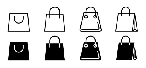 Wall Mural - Retail shopping carry bag vector icon set. gift shopper bag sign. supermarket shopping bag symbol collection.