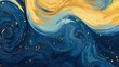 The background is made up of blue and gold, and there is a blue swirl in the middle