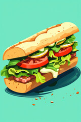 Wall Mural - Delicious Cheeseburger on Sesame Bun with Fresh Lettuce and Tasty Beef, an Irresistible American Fast-Food Icon Illustration on White Background