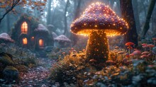 A Magical Mushroom Fantasy Wonderland, Fantasy Mushroom Home Background, Fantasy, Poster, Wallart, Background, Generative Ai