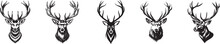 Set Of Deer Profile Black And White Vector Graphics