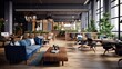 © Naksh - A captivating digital isolated office background with a comfortable cafe area within the office, complete with coffee machines, lounge seating, and a relaxed and social space for employees