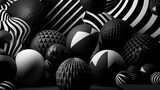 Fototapeta Przestrzenne - Background of black and white stripes. Striped spheres world for modern design