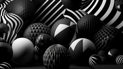 Wall Mural - Background of black and white stripes. Striped spheres world for modern design