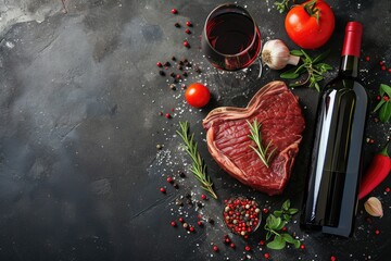 Wall Mural - grilled beef steak for valentines day pragma in black background