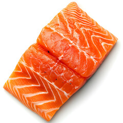 Wall Mural - Slices of salmon top view isolated on white background