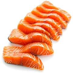 Wall Mural - Slices of salmon top view isolated on white background