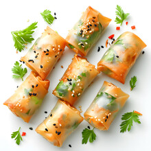 Spring Rolls Top View Isolated On White Background