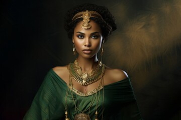 Poster - medieval african princess, afro, dark beautiful skin, gold jewerly