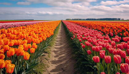 Wall Mural - dutch historical windmills and tullip flowers, typical dutch landscape netherlands