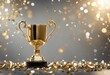 © ArtisticLens - Championship cup or winner trophy in golden and silver shiny chrome with celebration confetti and ri