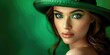 St. Patrick's Day. Portrait of a beautiful young woman wearing a leprechaun hat