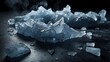 Frozen cold floor with freezing smoke on plain black background from Generative AI