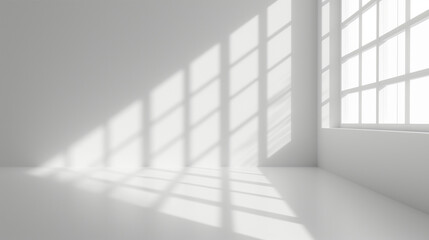 Abstract white studio background for product presentation. Empty room with shadows of window. Display product with blurred backdrop. Soft focus, Ai generated image