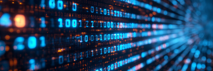Close up digital binary data on computer screen background