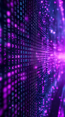 Purple digital binary data on computer screen background