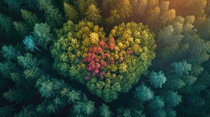 Wall Mural - spring forest trees in the center of the heart on Valentine's Day