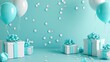 © Olga - blue birthday background with gifts and balloons