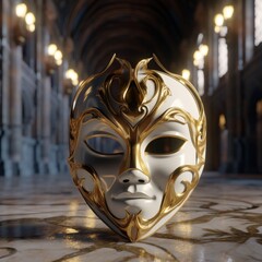 Sticker - Volto mask. liquid gold. Inside medieval castle