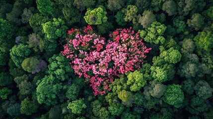 Sticker - spring forest trees in the center of the heart on Valentine's Day