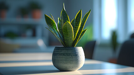 Wall Mural - Sansevieria plant in pot on white table 