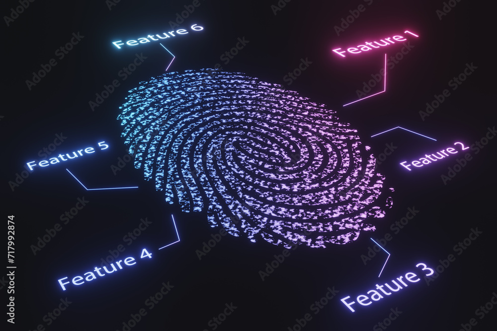 Authentication Forensics Ilustración de Stock Scanned fingerprint illuminated by neon lights ...