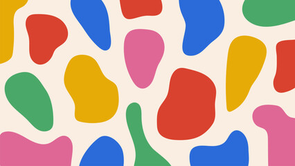 Fun abstract background with colorful hand drawn organic shapes. Childish doodle pattern with multicolored blobs, splashes. Trendy primitive design