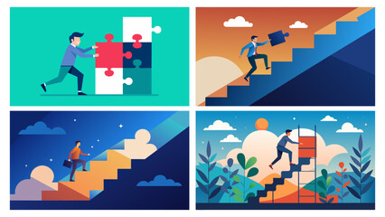 Conceptual business success and challenge vector illustrations