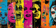 © Lila Patel - Grunge Gallery: Collage of Faces. A Gallery with Grunge-era Art and 90s Music Memorabilia, Signifying 90s Subculture