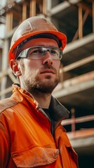 Wall Mural - Portrait of a male construction worker on a building project, generative AI