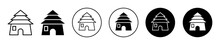 Mud Hut Vector Icon Set Collection. Mud Hut Outline Flat Icon.