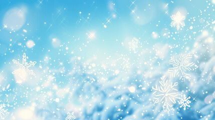 Wall Mural - Abstract winter background with snowflakes and a sparkling blue sky.