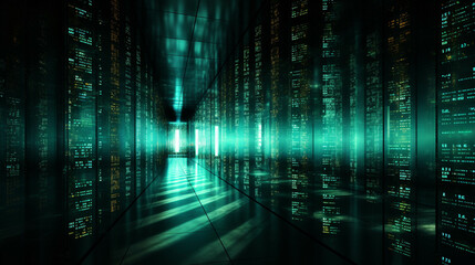 Futuristic Green and Blue Binary Code Matrix Background with Digital Light Patterns, Perfect for Technology, Business, and Web Design.