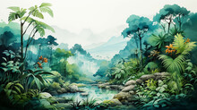 Image Of The Atmosphere In The Forest Created With Watercolors.
