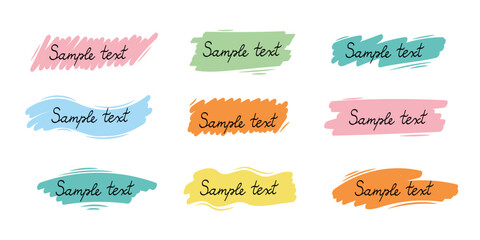 Hand drawn simple colorful frame set. Wave shape brush pen line stroke scribble element.