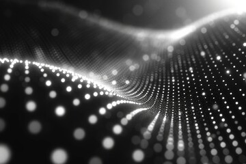 Poster - Monochromatic Symphony of Light and Data: Abstract Waves Formed by Dynamic Particles in a Seamless Digital Pattern, Generative AI