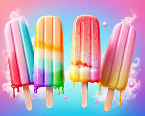 Sticker - Colorful Pop Art Popsicle and Vibrant Milkshake: Photorealistic Illustration with Magical Realism Gen AI