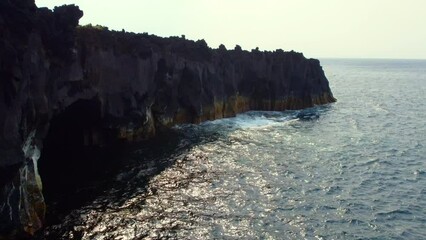 Canvas Print - Aerial shot, drone point of view picturesque landscape view volcanic formations and Atlantic Ocean view. San Miguel Island, Portugal, Azores