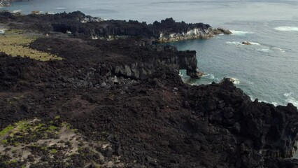 Canvas Print - Aerial shot, drone point of view picturesque landscape view volcanic formations and Atlantic Ocean view. San Miguel Island, Portugal, Azores