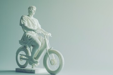 Wall Mural - An ancient Greek statue riding a bicycle. white marble greek statue. whimsicle greek statue in accessibility and Inclusion in Everyday Life concept.
