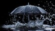 © Vector Juice - Trendy Umbrella Accessory in water splashes on the black background. Horizontal Illustration. Charming Wardrobe Staple. Ai Generated Illustration with Trendy Elegant Umbrella.