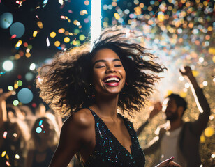 Wall Mural - Happy African American woman dancing at party