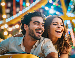 Wall Mural - Smiling Girlfriend and Boyfriend Enjoying a Romantic Date in the Park