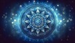 © Riz - Blue Mandala Background. Intricate Cosmic Pattern with Starry Illumination