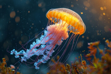 Sticker - Jelly fish swimming under water