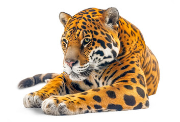 Wall Mural - resting leopard isolated on white transparent background, png, close up
