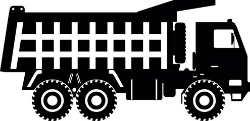 Silhouette of Dump Truck Icon in Flat Style. Vector Illustration