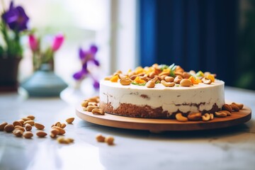 Sticker - cashew pieces topping on a freshly baked cake