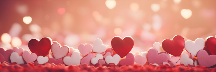 Wall Mural - Valentine's Day banner. Beautiful background with hearts, lights, sparkles and bokeh header