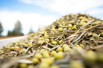 Sticker - pile of harvested olives at grove center